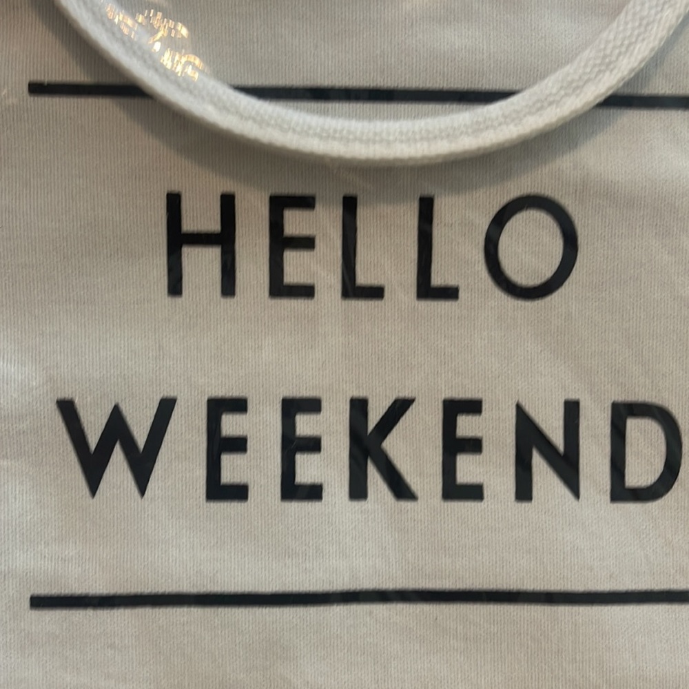 New! White Hello Weekend Tote Bag - Picture 2 of 6